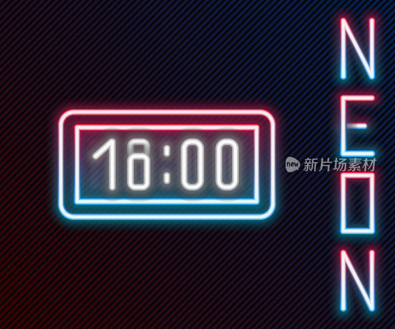 Glowing neon line Digital alarm clock icon isolated on black background. Electronic watch alarm clock. Time icon. Colorful outline concept. Vector Illustration